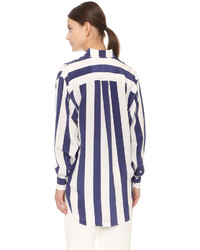 weißes und dunkelblaues vertikal gestreiftes Businesshemd von Tome