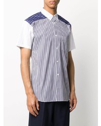 weißes und dunkelblaues vertikal gestreiftes Kurzarmhemd von Comme Des Garcons SHIRT