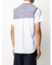 weißes und dunkelblaues vertikal gestreiftes Kurzarmhemd von Comme Des Garcons SHIRT