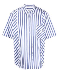 weißes und dunkelblaues vertikal gestreiftes Kurzarmhemd von Etro