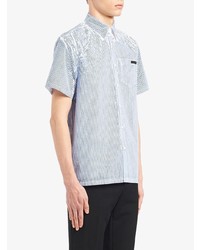 weißes und dunkelblaues vertikal gestreiftes Kurzarmhemd von Prada