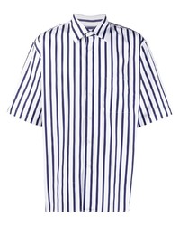 weißes und dunkelblaues vertikal gestreiftes Kurzarmhemd von PT TORINO