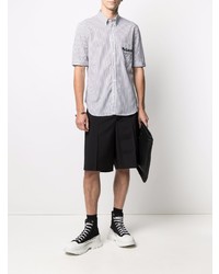 weißes und dunkelblaues vertikal gestreiftes Kurzarmhemd von Alexander McQueen