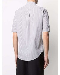 weißes und dunkelblaues vertikal gestreiftes Kurzarmhemd von Alexander McQueen