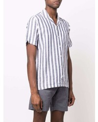 weißes und dunkelblaues vertikal gestreiftes Kurzarmhemd von Orlebar Brown