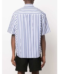 weißes und dunkelblaues vertikal gestreiftes Kurzarmhemd von Etro