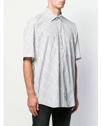 weißes und dunkelblaues vertikal gestreiftes Kurzarmhemd von Balenciaga