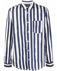 weißes und dunkelblaues vertikal gestreiftes Langarmhemd von A.P.C.