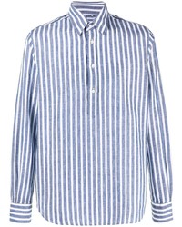 weißes und dunkelblaues vertikal gestreiftes Langarmhemd von Aspesi