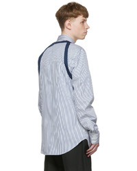 weißes und dunkelblaues vertikal gestreiftes Langarmhemd von Alexander McQueen