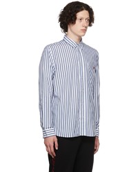 weißes und dunkelblaues vertikal gestreiftes Langarmhemd von Hugo