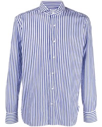 weißes und dunkelblaues vertikal gestreiftes Langarmhemd von Borrelli