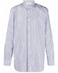 weißes und dunkelblaues vertikal gestreiftes Langarmhemd von Brioni