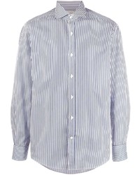 weißes und dunkelblaues vertikal gestreiftes Langarmhemd von Brunello Cucinelli