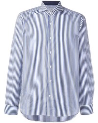 weißes und dunkelblaues vertikal gestreiftes Langarmhemd von Canali