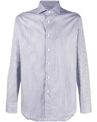 weißes und dunkelblaues vertikal gestreiftes Langarmhemd von Canali