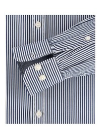 weißes und dunkelblaues vertikal gestreiftes Langarmhemd von Casamoda