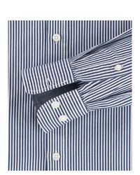 weißes und dunkelblaues vertikal gestreiftes Langarmhemd von Casamoda