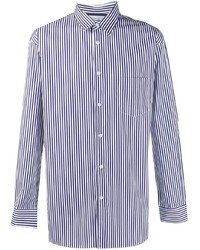 weißes und dunkelblaues vertikal gestreiftes Langarmhemd von Comme Des Garcons SHIRT