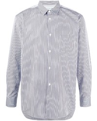 weißes und dunkelblaues vertikal gestreiftes Langarmhemd von Comme Des Garcons SHIRT