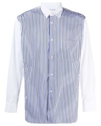 weißes und dunkelblaues vertikal gestreiftes Langarmhemd von Comme Des Garcons SHIRT