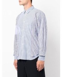 weißes und dunkelblaues vertikal gestreiftes Langarmhemd von Comme Des Garcons Homme Plus