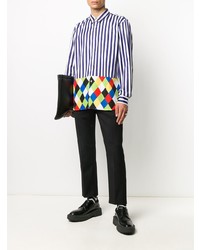 weißes und dunkelblaues vertikal gestreiftes Langarmhemd von Comme Des Garcons Homme Plus