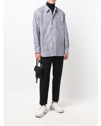 weißes und dunkelblaues vertikal gestreiftes Langarmhemd von Comme Des Garcons SHIRT