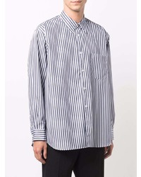 weißes und dunkelblaues vertikal gestreiftes Langarmhemd von Comme Des Garcons SHIRT