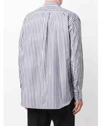 weißes und dunkelblaues vertikal gestreiftes Langarmhemd von Comme Des Garcons SHIRT