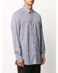 weißes und dunkelblaues vertikal gestreiftes Langarmhemd von Comme Des Garcons SHIRT