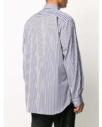 weißes und dunkelblaues vertikal gestreiftes Langarmhemd von Comme Des Garcons SHIRT