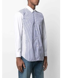 weißes und dunkelblaues vertikal gestreiftes Langarmhemd von Comme Des Garcons SHIRT