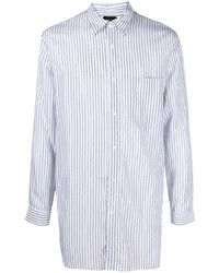weißes und dunkelblaues vertikal gestreiftes Langarmhemd von Emporio Armani