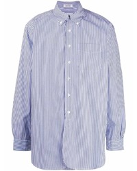 weißes und dunkelblaues vertikal gestreiftes Langarmhemd von Engineered Garments