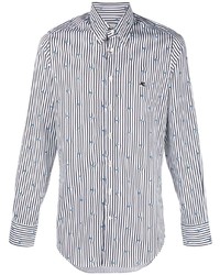 weißes und dunkelblaues vertikal gestreiftes Langarmhemd von Etro
