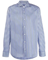 weißes und dunkelblaues vertikal gestreiftes Langarmhemd von Fedeli