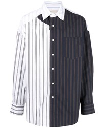 weißes und dunkelblaues vertikal gestreiftes Langarmhemd von Feng Chen Wang