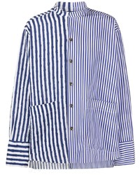 weißes und dunkelblaues vertikal gestreiftes Langarmhemd von Greg Lauren X Paul & Shark