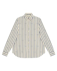 weißes und dunkelblaues vertikal gestreiftes Langarmhemd von Gucci