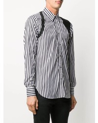 weißes und dunkelblaues vertikal gestreiftes Langarmhemd von Alexander McQueen