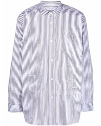 weißes und dunkelblaues vertikal gestreiftes Langarmhemd von Junya Watanabe
