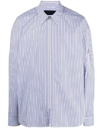 weißes und dunkelblaues vertikal gestreiftes Langarmhemd von Juun.J