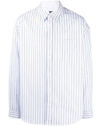 weißes und dunkelblaues vertikal gestreiftes Langarmhemd von Juun.J