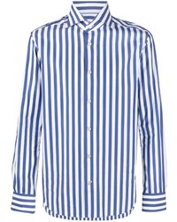 weißes und dunkelblaues vertikal gestreiftes Langarmhemd von Kiton
