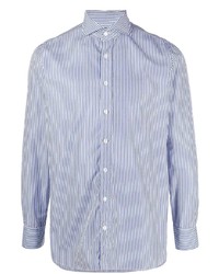 weißes und dunkelblaues vertikal gestreiftes Langarmhemd von Lardini