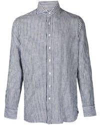 weißes und dunkelblaues vertikal gestreiftes Langarmhemd von Lardini
