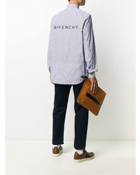 weißes und dunkelblaues vertikal gestreiftes Langarmhemd von Givenchy