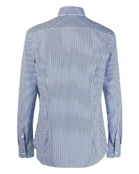 weißes und dunkelblaues vertikal gestreiftes Langarmhemd von Corneliani