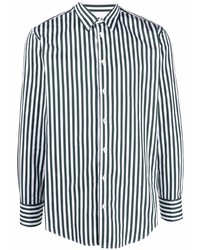 weißes und dunkelblaues vertikal gestreiftes Langarmhemd von Maison Margiela